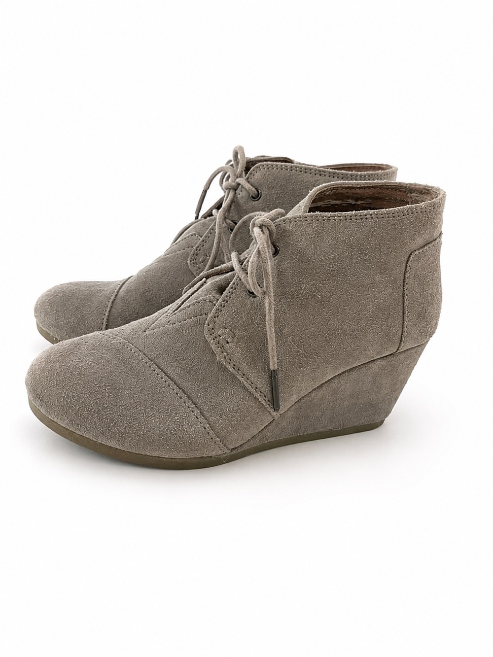 TOMS Desert Wedge Suede Lace Up Ankle Booties Taupe W8 EUC